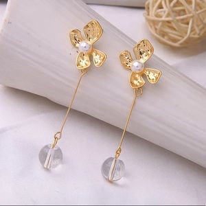 Flower Pearl Glass Bead Drop Stud Earrings